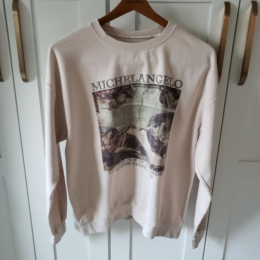 PacSun Los Angeles Michelangelo Sweatshirt Mens M Beige The Creation of Adam